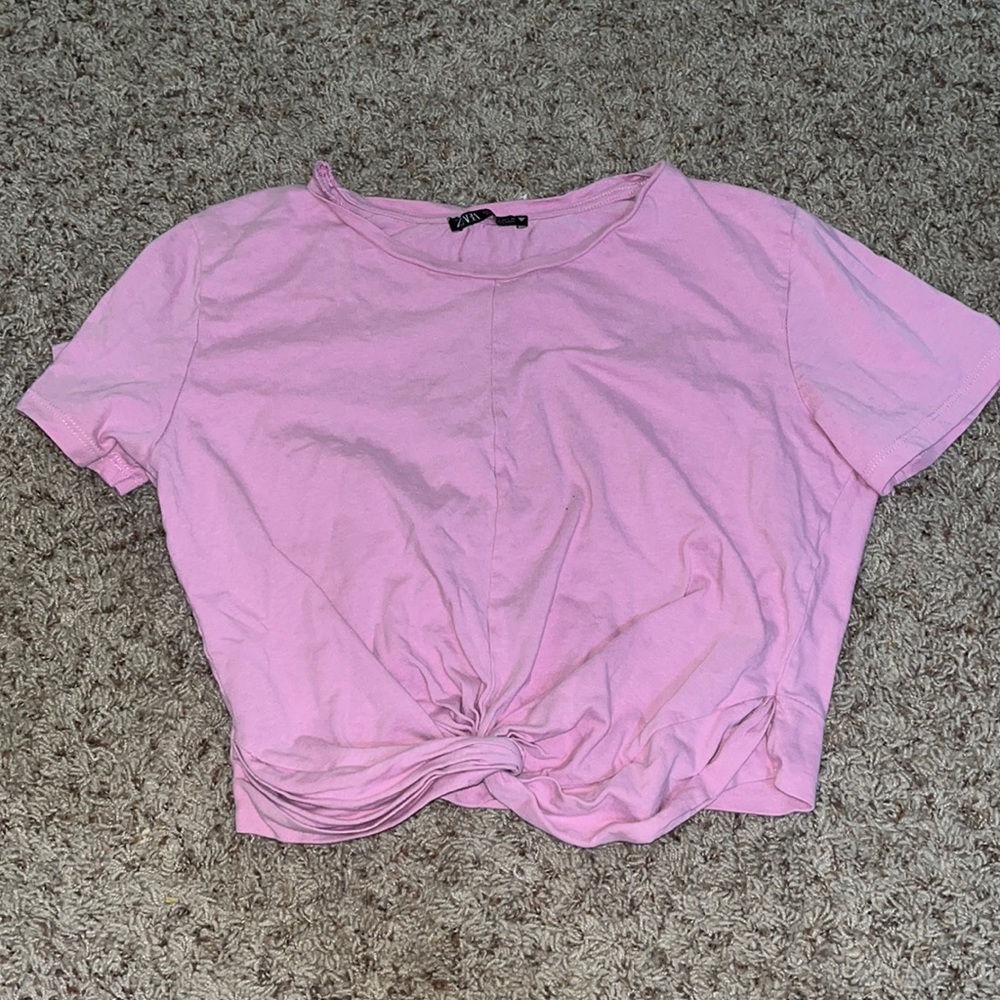 Pink front tie Zara shirt